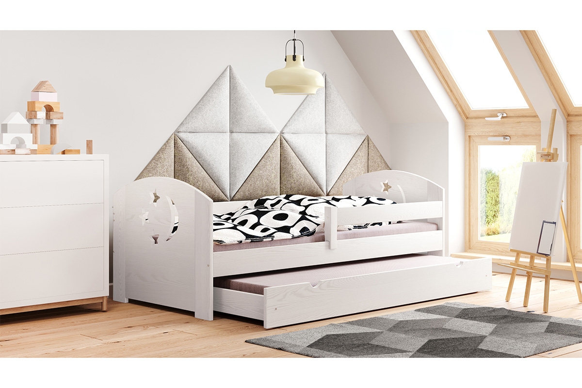Dětská dřevěná postel výsuvná Stars - Moon DP 021 Certifikát biale postel výsuvná
