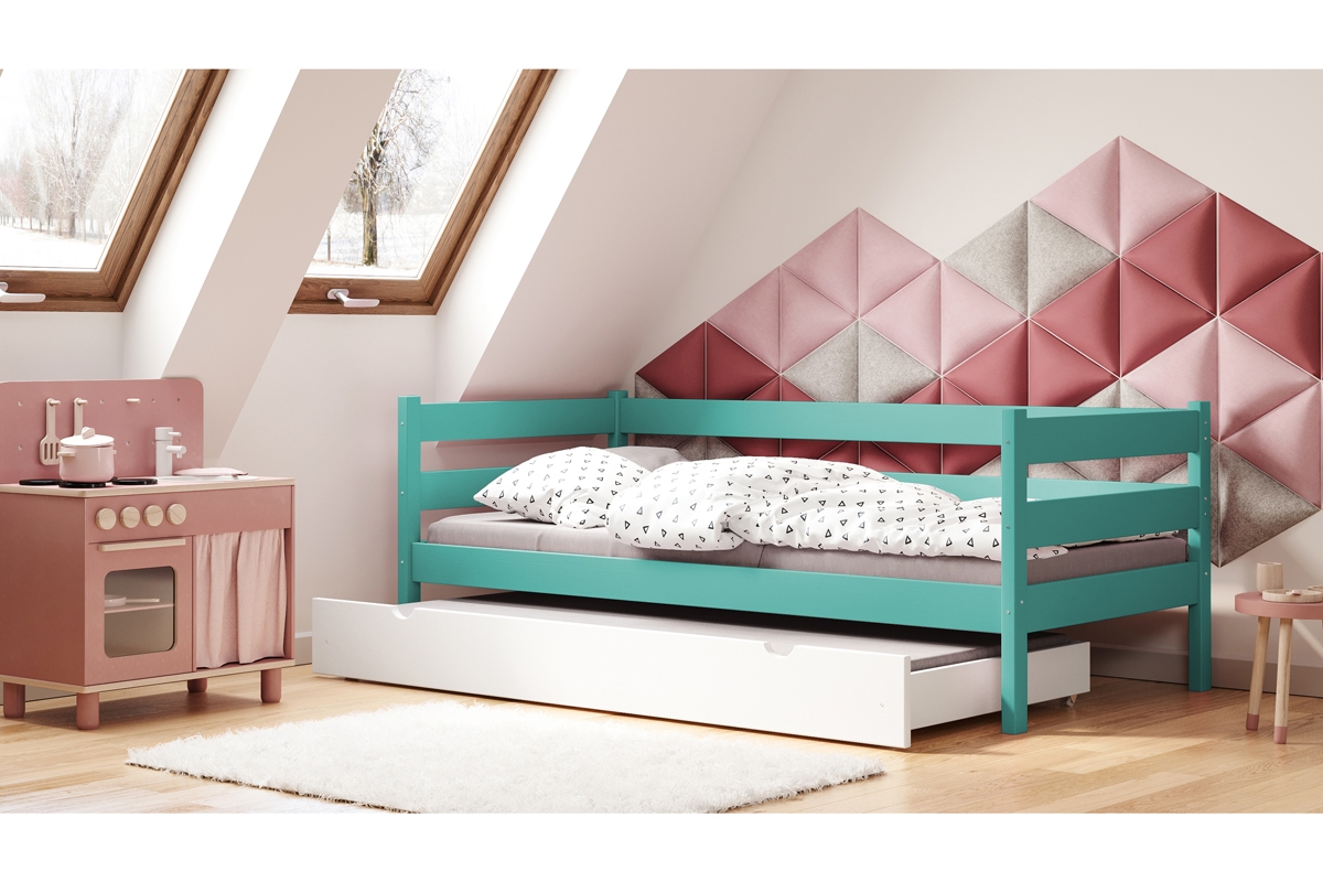 Dětská dřevěná postel výsuvná Ola II mietowe postel se zásuvkou s funkcí spaní