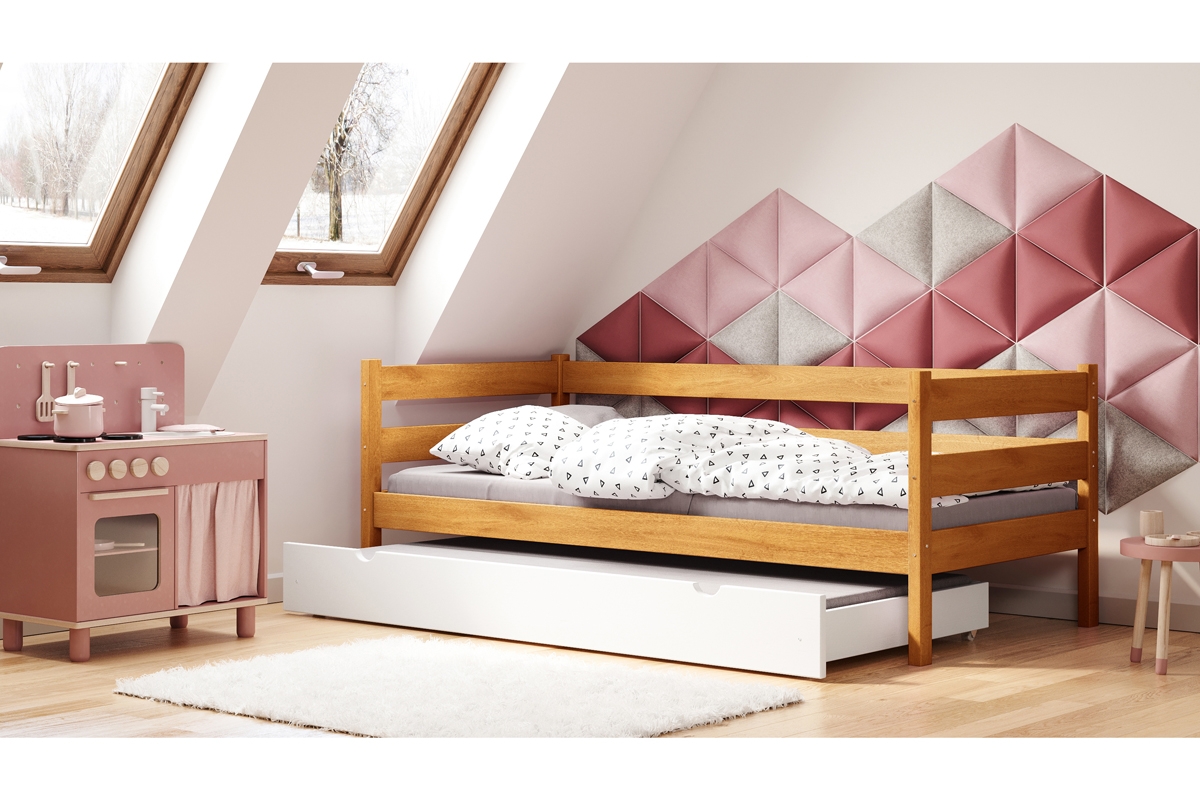 Dětská dřevěná postel výsuvná Ola II postel w barevným odstínu olchy