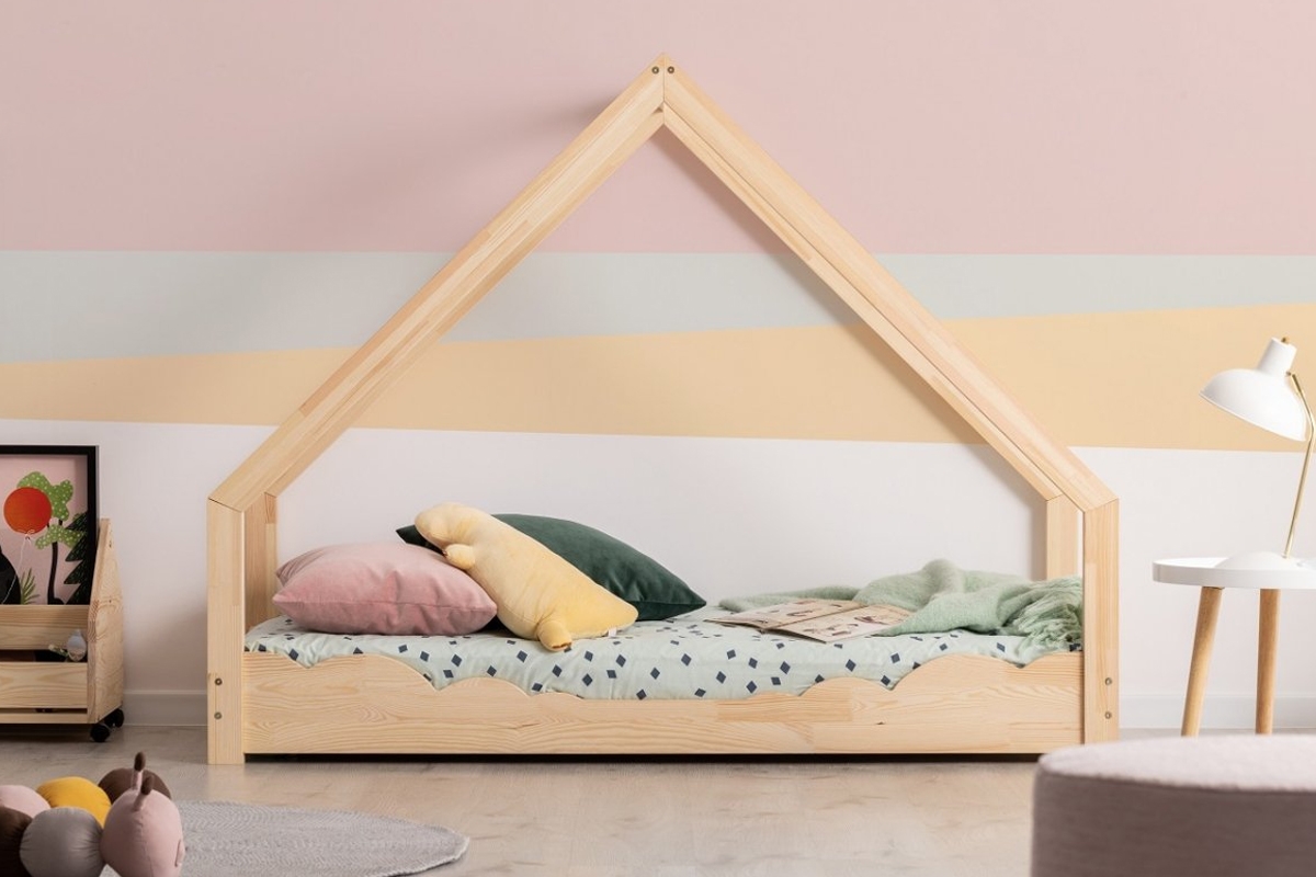 Detská posteľ domček Lookie D Borovicová posteľ v tvare domčeka 