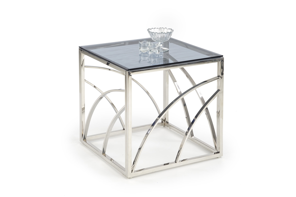 Konferenční stolek krychle Universe - stříbrná / kouřové sklo UNIVERSE Čtverec Konferenční stolek, Podstavec - Stříbrný, Sklo - kouřový