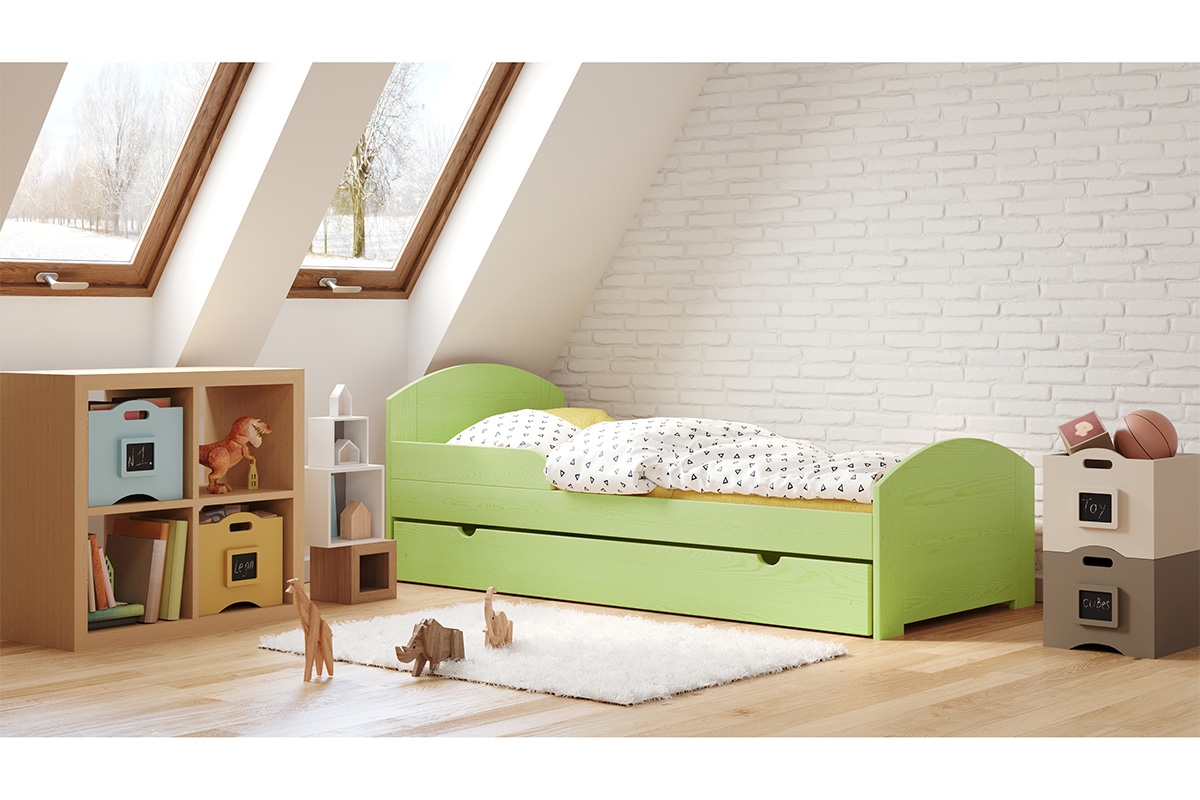 Detská drevená posteľ Fibi s výsuvným extra lôžkom  Zelené Detská posteľ