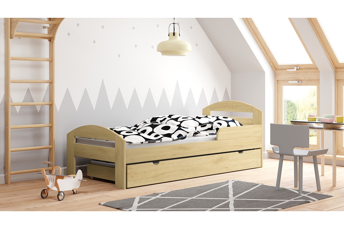 Detská drevená posteľ Wiki s výsuvným extra lôžkom  Posteľ sosnowe z wezglowiem
