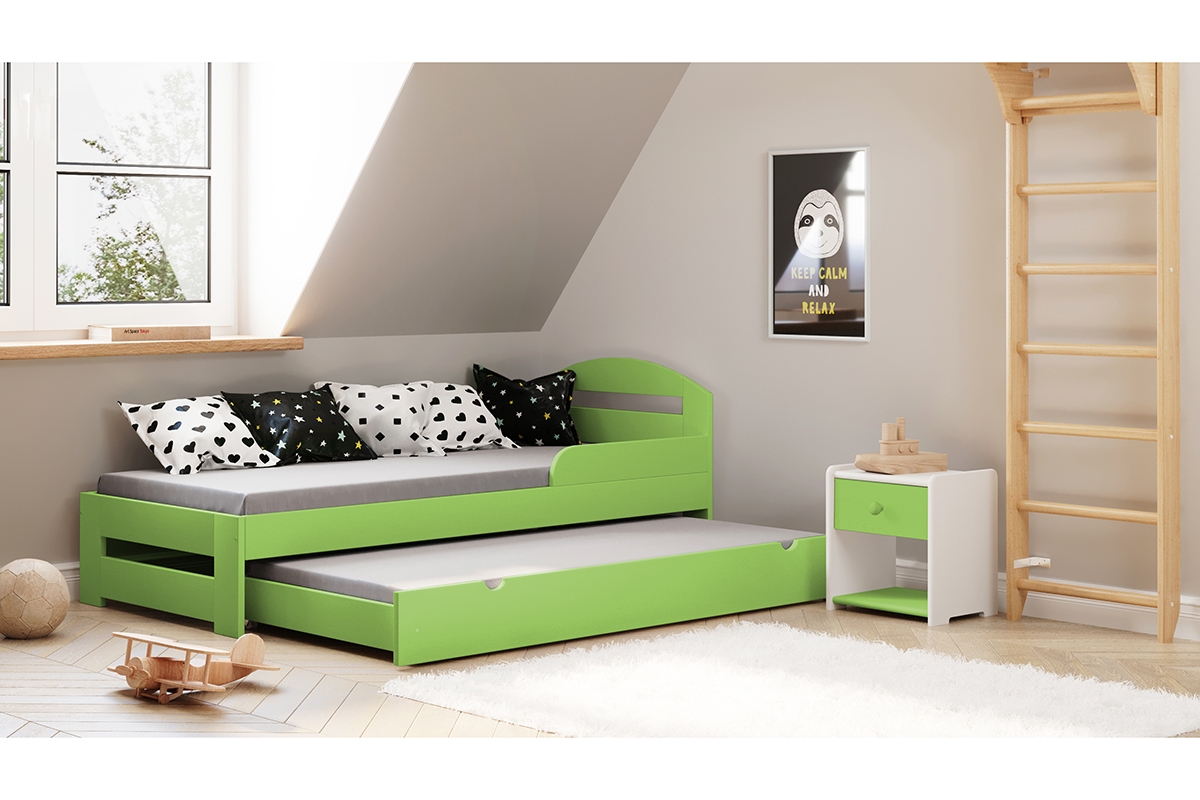Posteľ Wiki II s výsuvným extra lôžkom   Detská posteľ Wiki II prízemná výsuvna - Farba Zelený