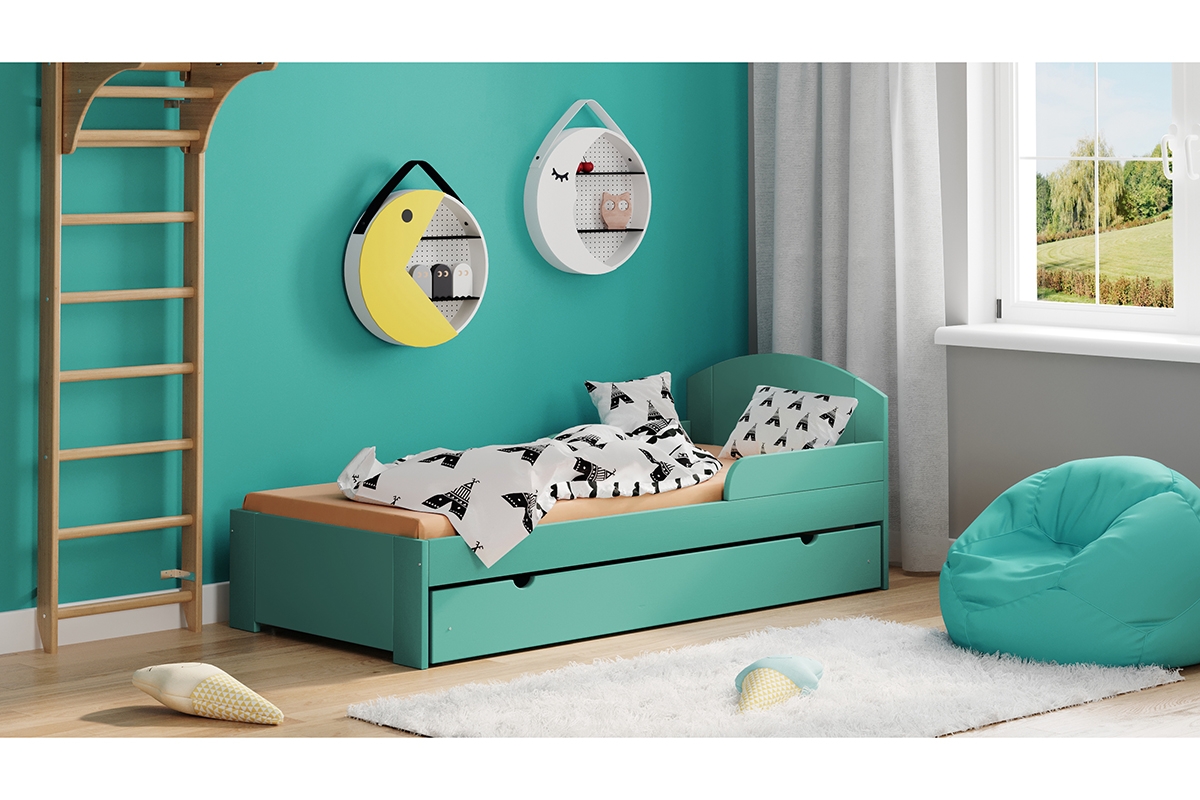 Postel dětská Fibi II přízemní výsuvná postel drewniane w barevným odstínu miety