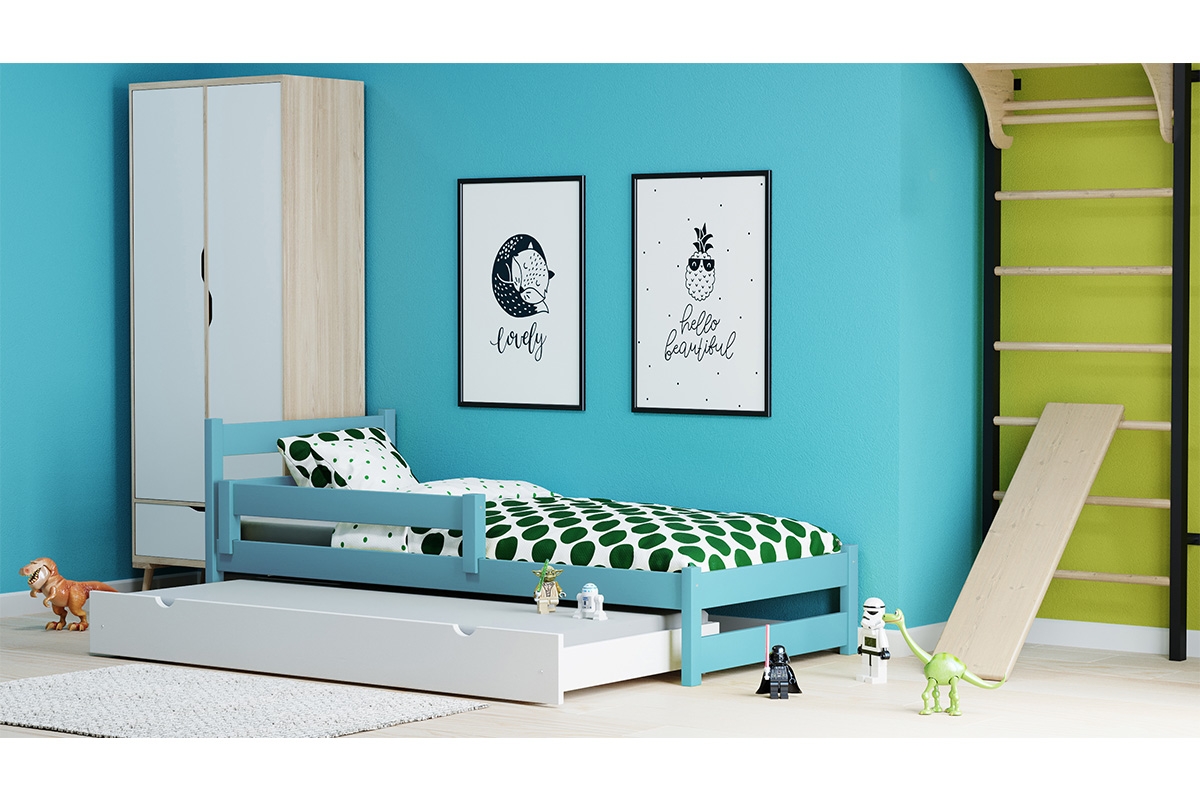 postel dzieciece přízemní výsuvná Ola  Modré postel