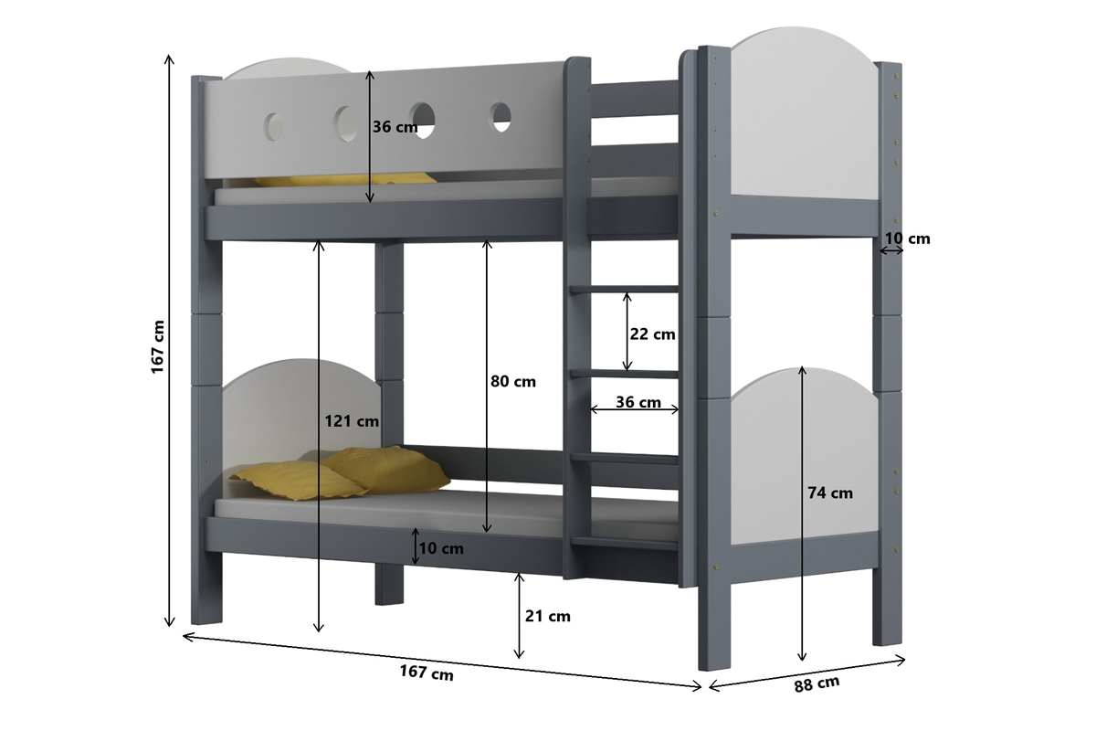 Poschodová drevená posteľ Feliks II Rozmery 160x80