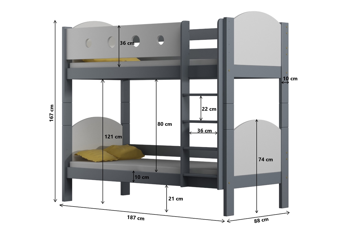 Poschodová drevená posteľ Feliks II Rozmery 160x80