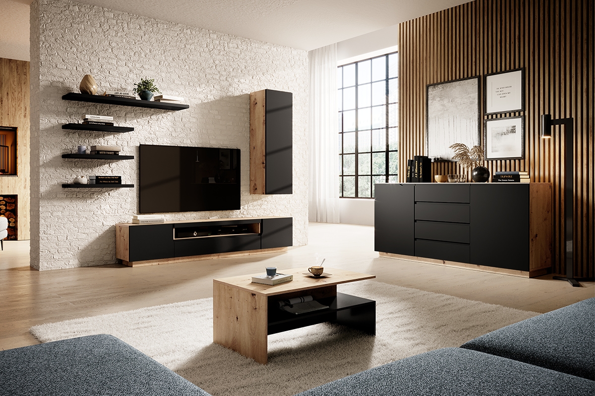 TV skříňka Loftia - artisan/Černý mat Skříňka tv do obývacího pokoje