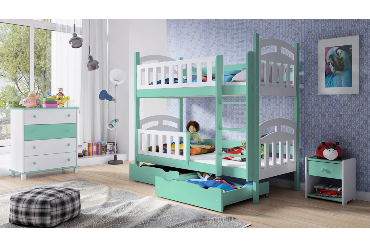 Postel patrová dřevěná do 2 osoby Nati postel dětská se zábranami