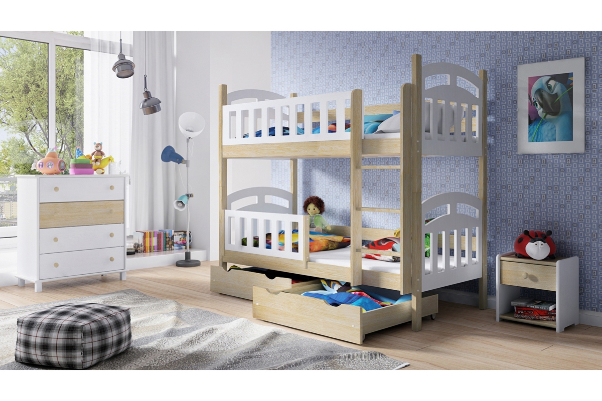 Postel patrová dřevěná do 2 osoby Nati łóżko dziecięce z certyfikatem jakości