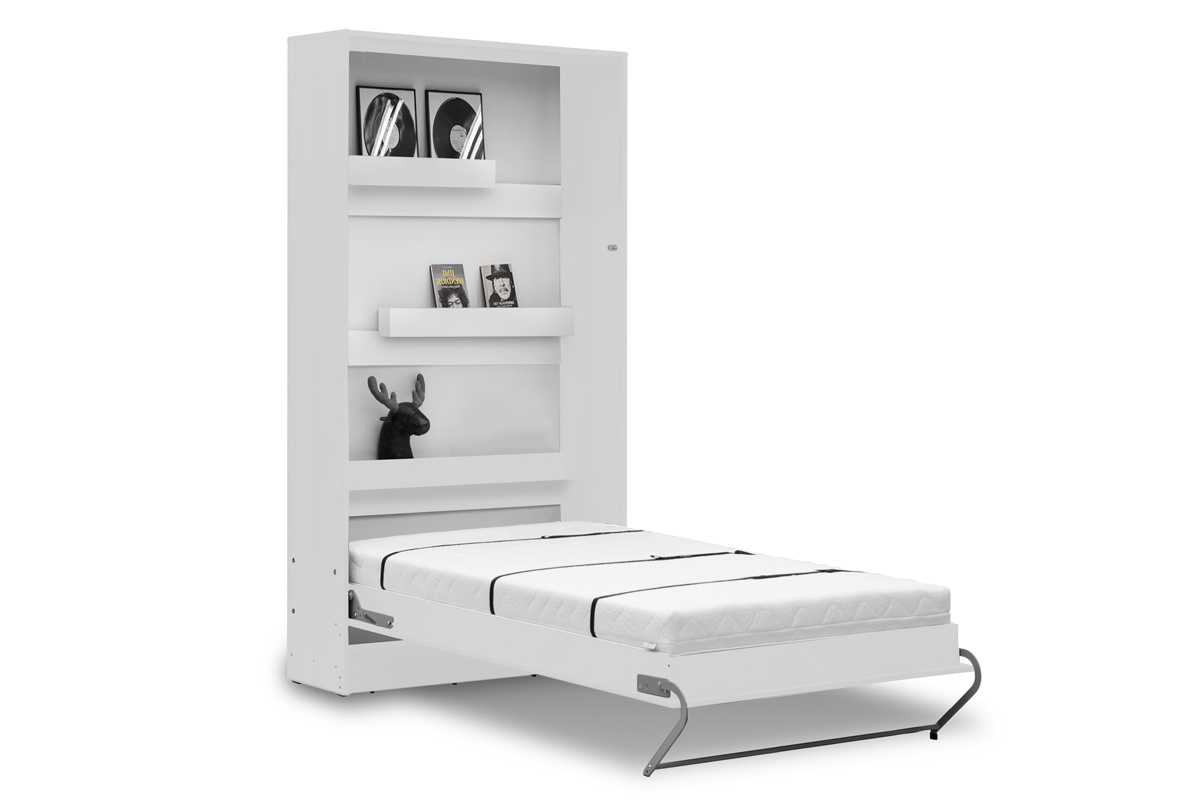 New Elegance függőleges összecsukható ágy 90x200 - matt fehér sklápěcí postel s policemi 
