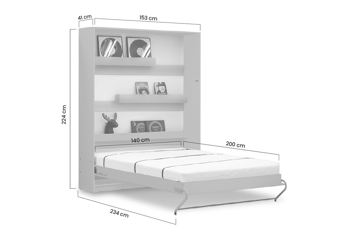 Sklápěcí postel vertikální Basic 140x200 - bílý mat Vertikální sklápěcí postel Basic 140x200 - Bílý mat