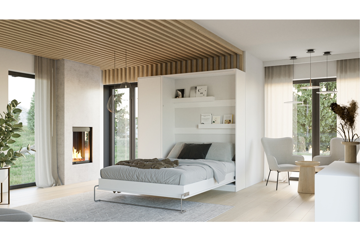 Sklápěcí postel vertikální 90x200 Basic New Elegance - bílý lesk sklápěcí postel se skříní