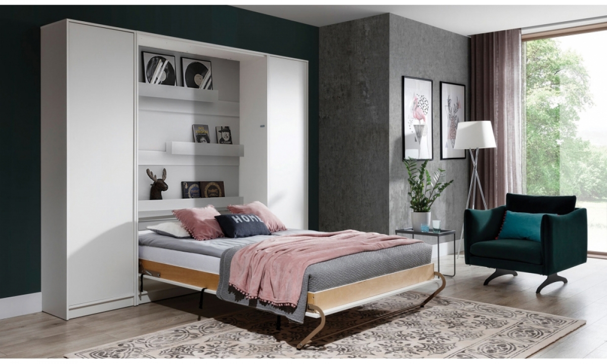 New Elegance függőleges összecsukható ágy 140x200 - fényes fehér polkotapczan do obývacího pokoje