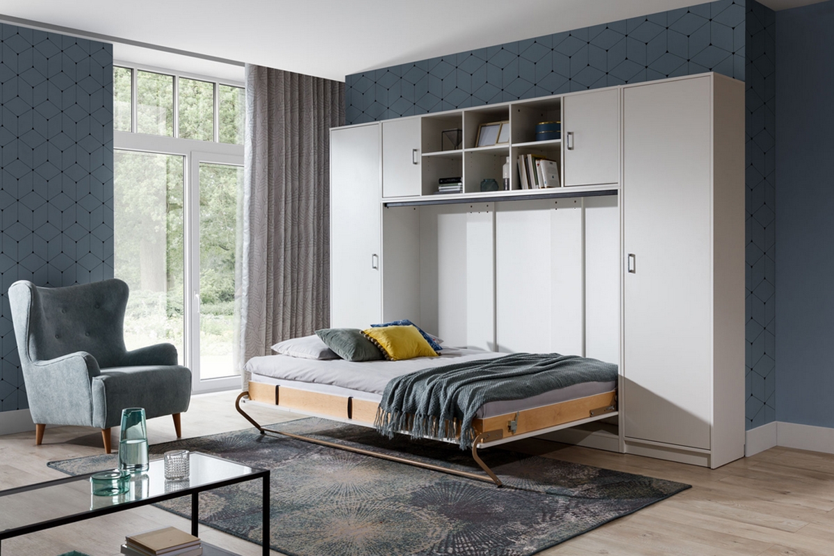 Sklápěcí postel horizontální 90x200 Basic New Elegance - Bílý mat sklápěcí postel do obývacího pokoje