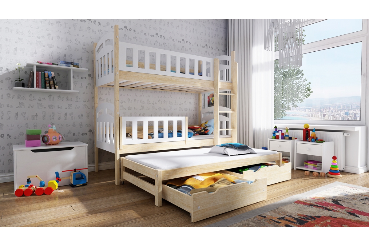 Postel patrová výsuvná do 3 osoby Nati łóżko dziecięce 3 osobowe