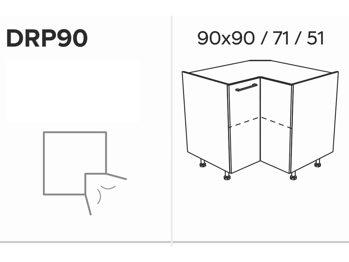 KAMMONO DRP90 - Skříňka spodní rohová - P2 i K2 BLACK Schemat Skříňky