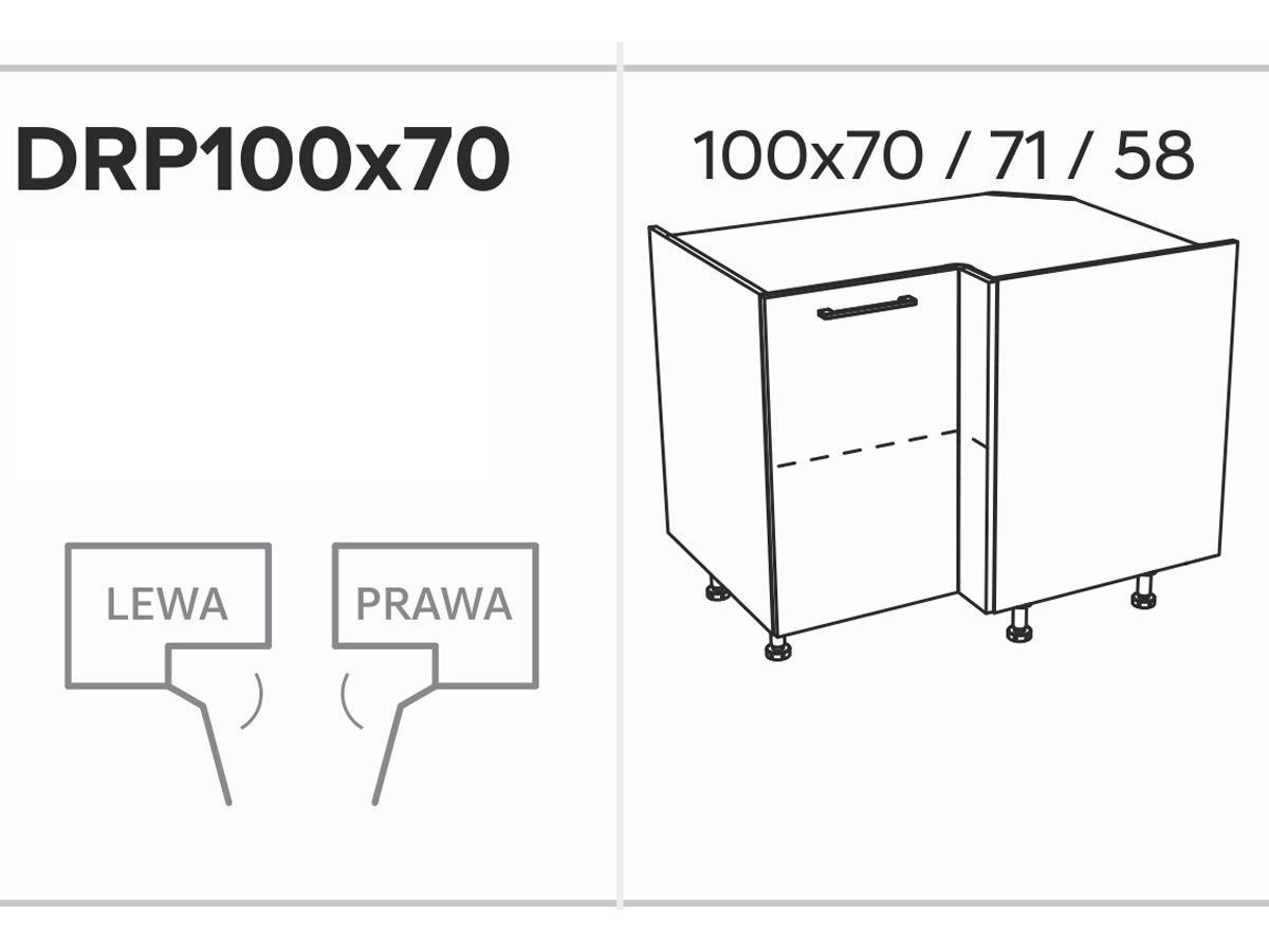 KAMMONO DRP100x70 - Skříňka spodní rohová - P2 i K2 BLACK Schemat Skříňky
