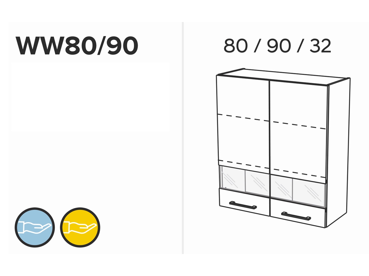 KAMMONO K2 BLACK WW80/90 - dvojdverová Závesná vitrína Schéma skrinky