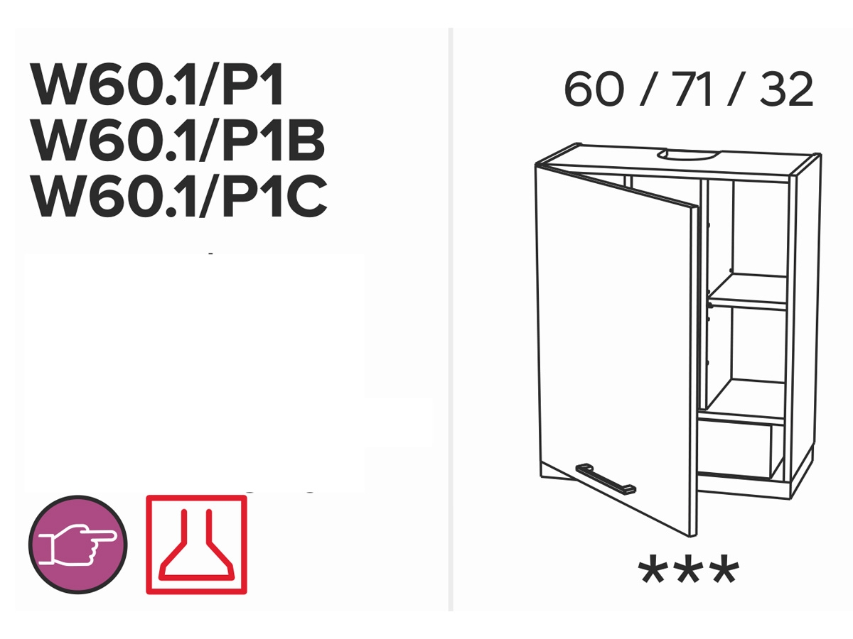 KAMMONO W60.1/P1 - Skříňka závěsná z okapem - P2 i K2 BLACK  Schemat Skříňky