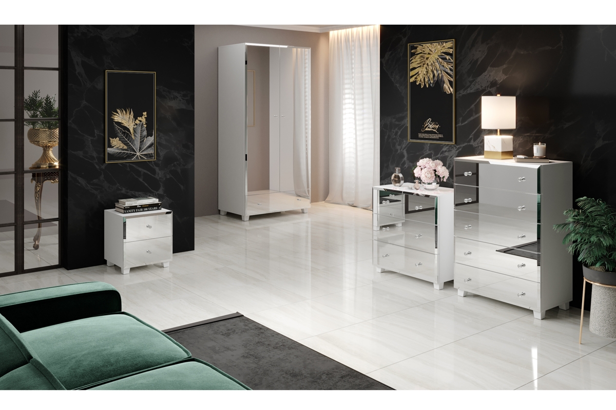 Komoda Bellagio 45 z lustrzanym frontem i zásuvkami 72 cm - biely mat / Zrkadlo  Komplet do salonu 