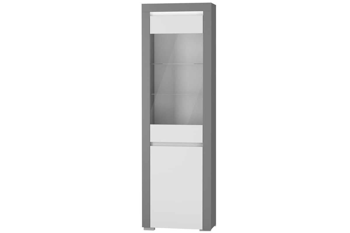 Vitrína vysoká Alabama ABW-2 Bílý mat / šedý mat Vitrína vysoká dvoudveřová s osvětlením