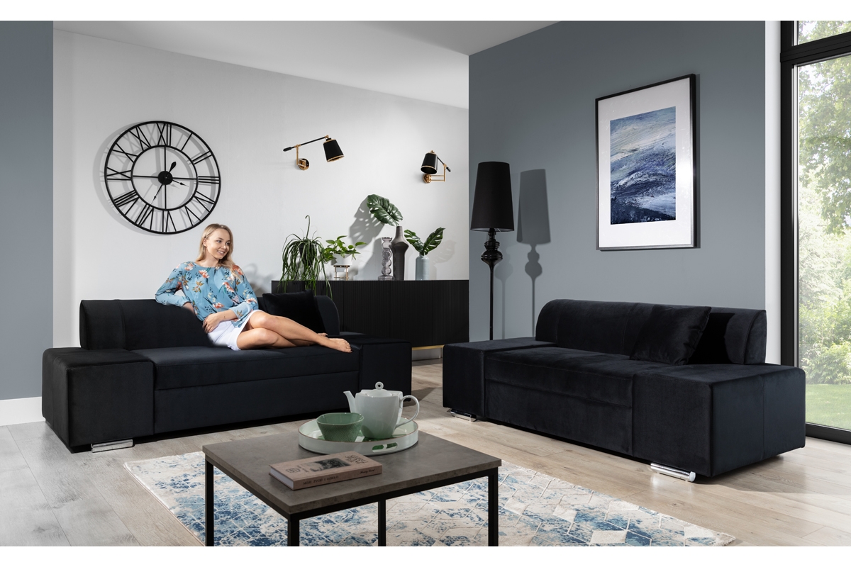 Moderní pohovka Candel Komplet czarnych kanap do obývacího pokoje 
