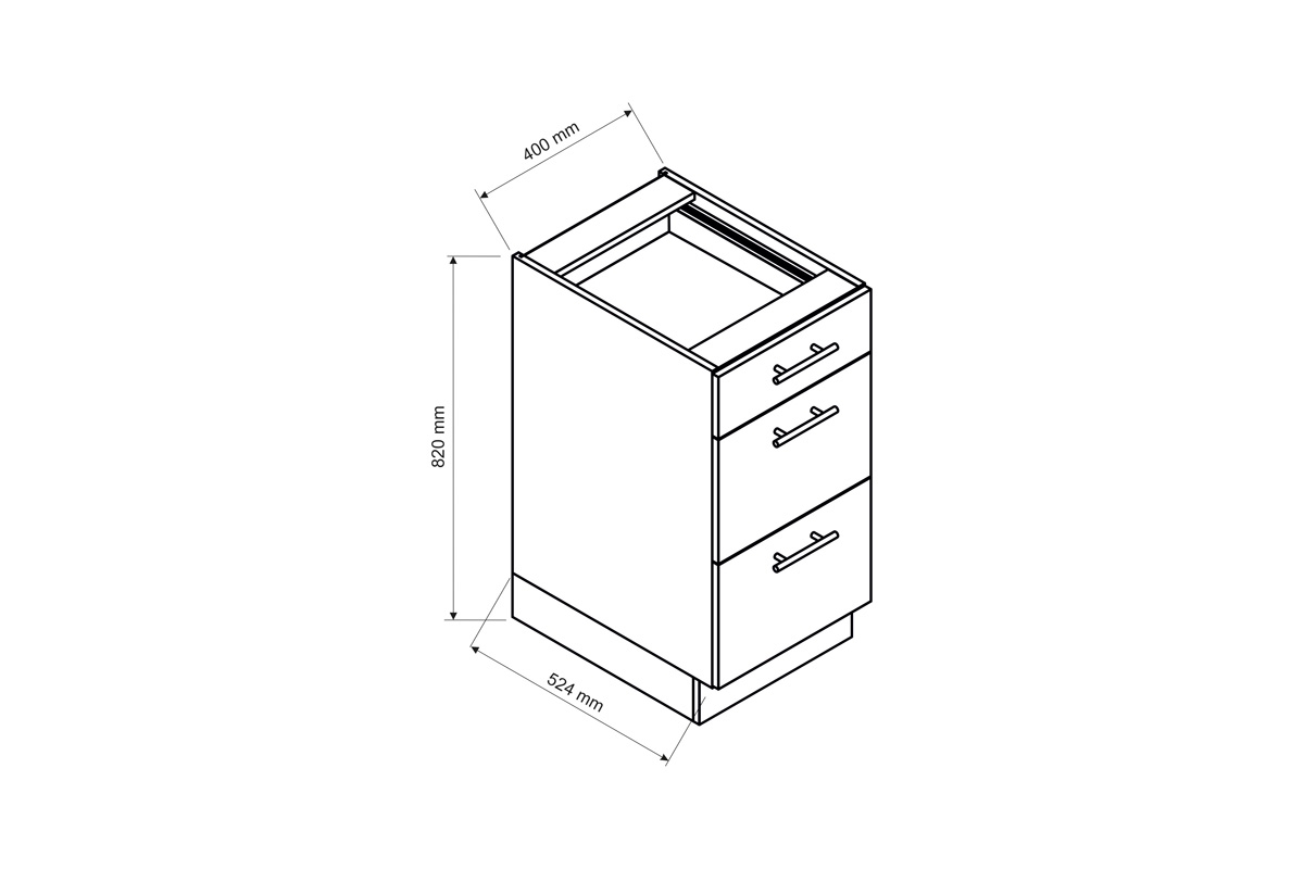 Livia D40 S/3 - Skříňka dolní se zásuvkami se samodovíráním trzy sztuki szuflad do kuchyně 