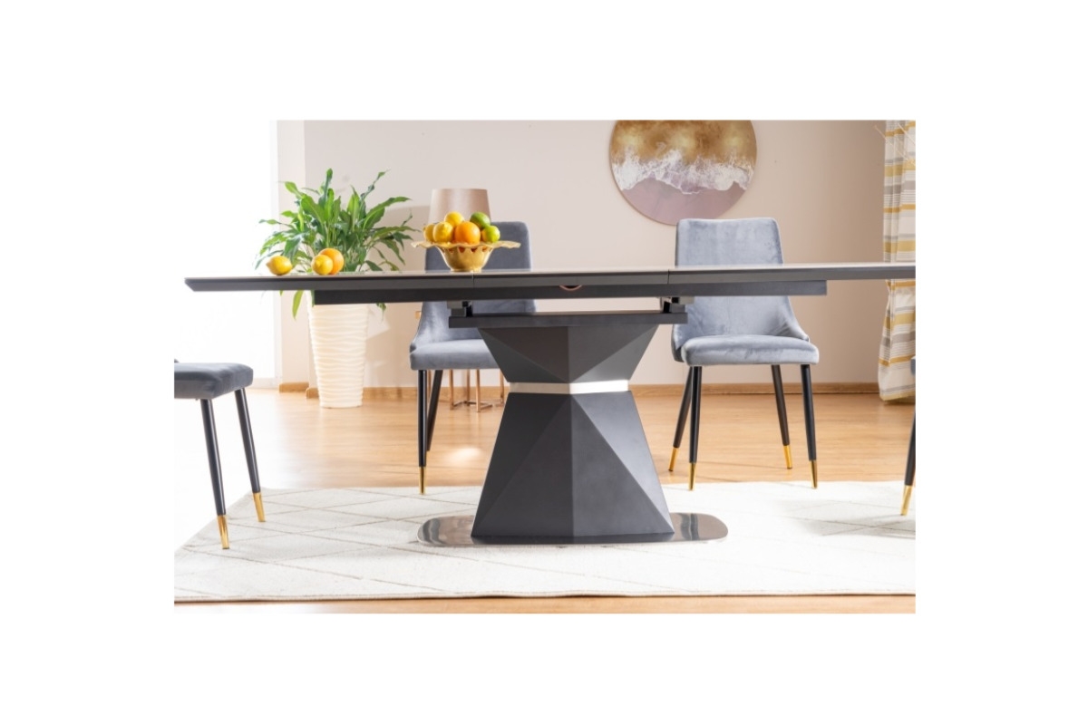 Stůl Cortez Ceramic mramorový efekt - šedý / Antracitový mat keramická deska s mramorovým efektem
