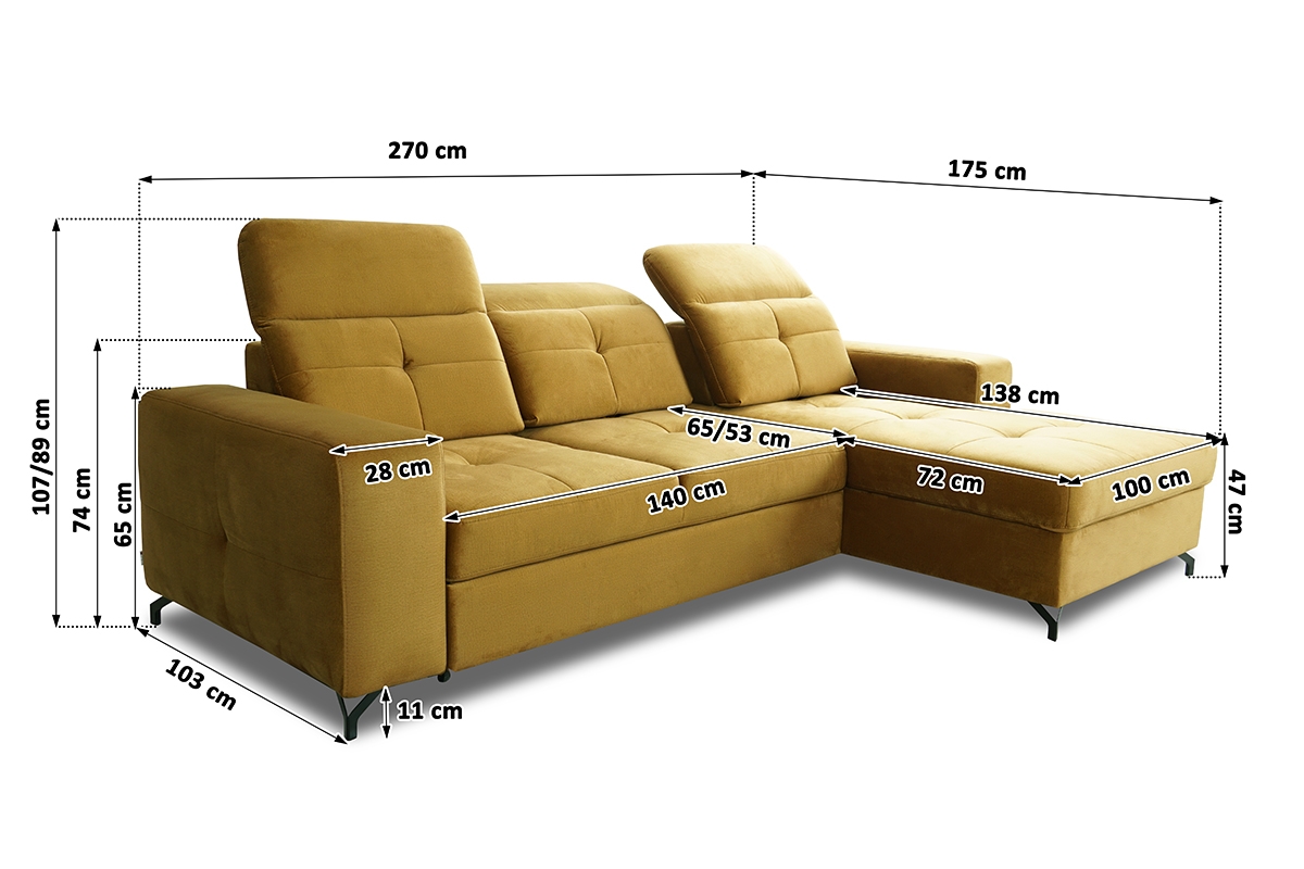 Canapea de colț Belavio Mini Canapea de colț cu funcție de dormit Belavio Mini - Dimensiuni