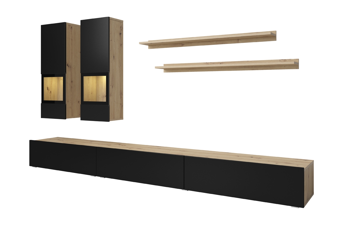 Dulap perete de living Baros 10 Stejar artizanal/Negru mat mobilier living modern