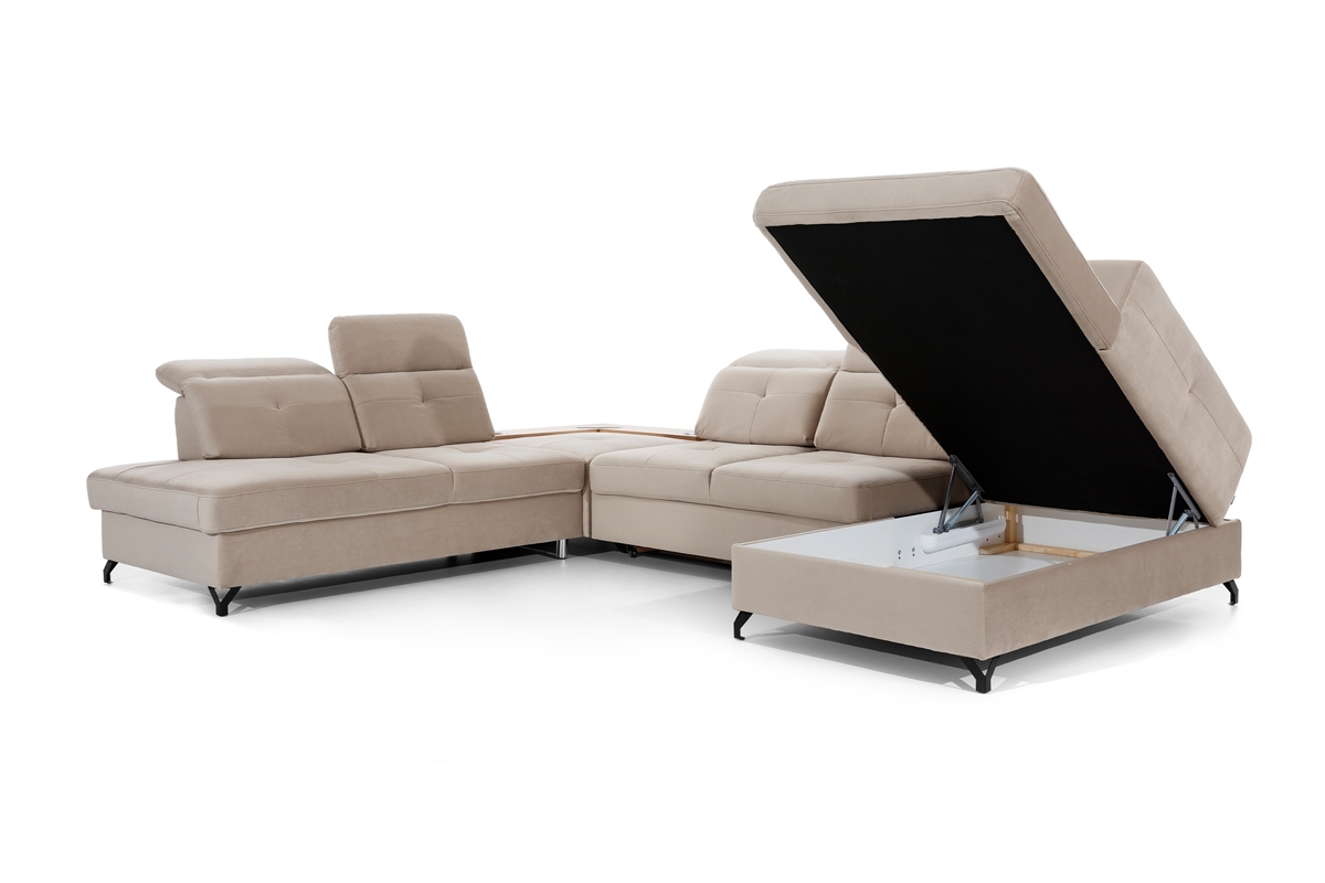 Canapea de colț cu funcție de dormit Belavio U III cu Audio Canapea de colț z pojemnikiem na posciel 