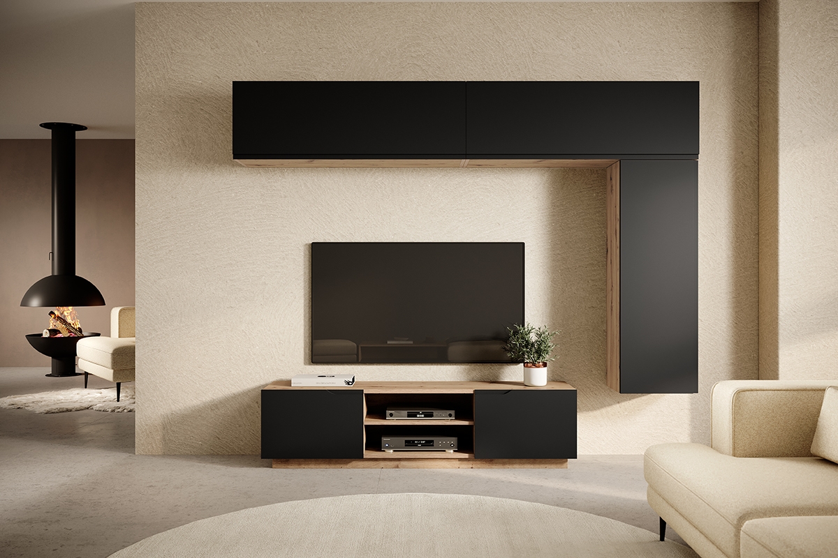 TV stolek Loftia Mini - dub artisan / černý mat  TV skříňka Loftia Mini - artisan/Černý mat - aranzacja