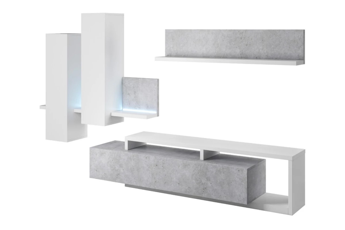 Komplet nábytku do obývacej izby Bota - Biely / beton colorado Obývacia stena betón 