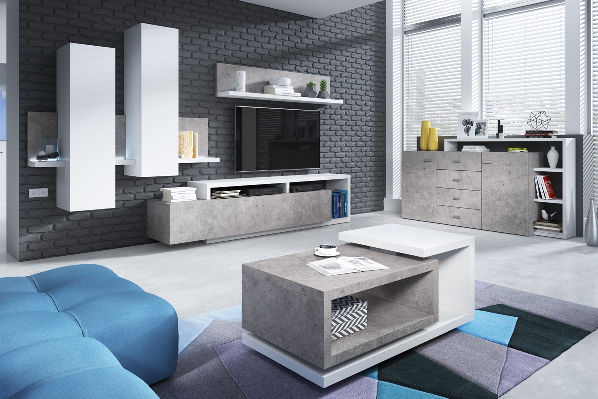 Komplet nábytku do obývacího pokoje Bota - Bílý / beton colorado komplet moderní 