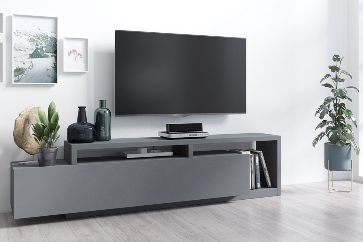 TV stolík Bota 40 s otvorenými policami 219 cm - antracitová šedá TV skrinka