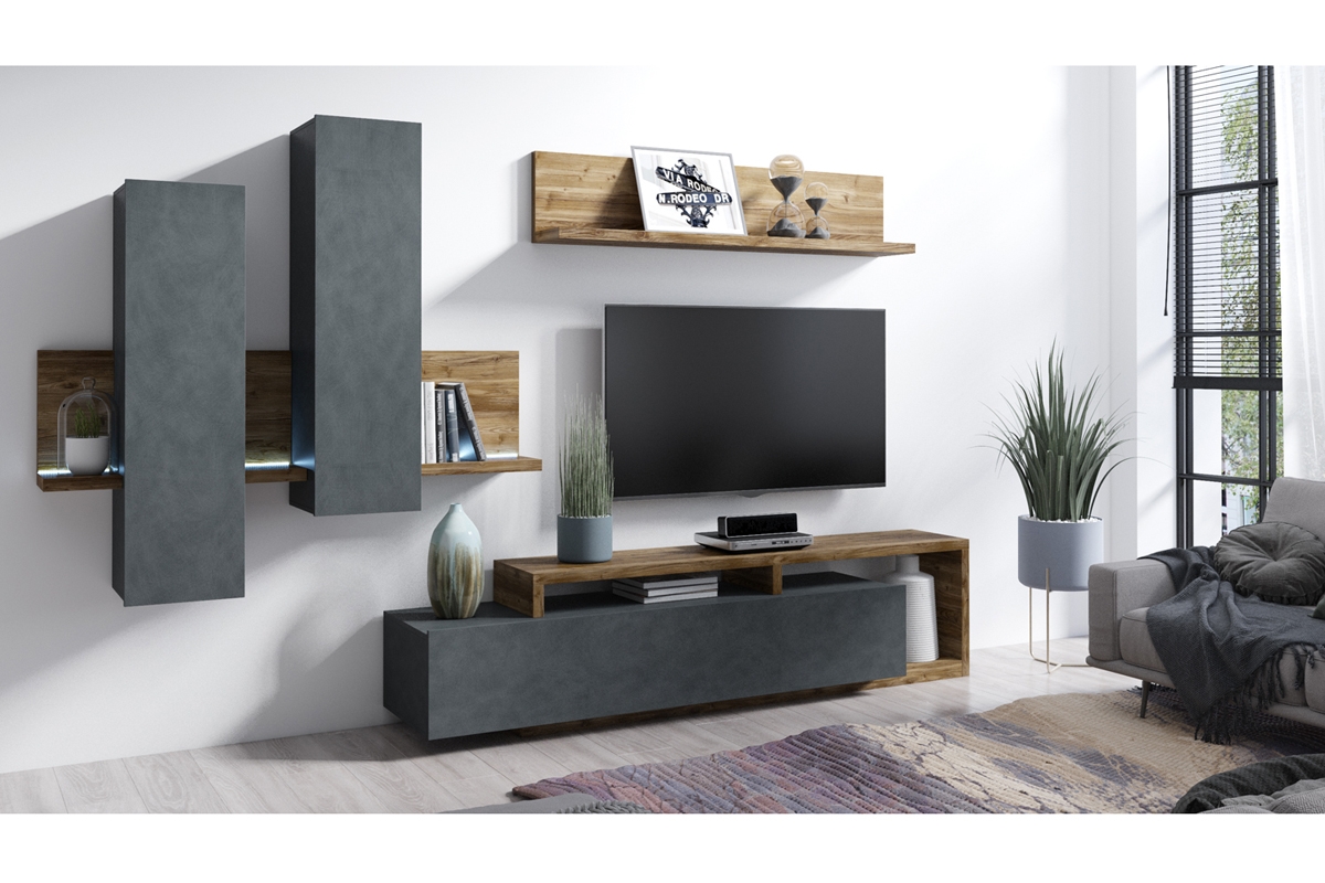 TV stolík Bota 40 s otvorenými policami 219 cm - appenzeller / matera Obývacia stena bota malá