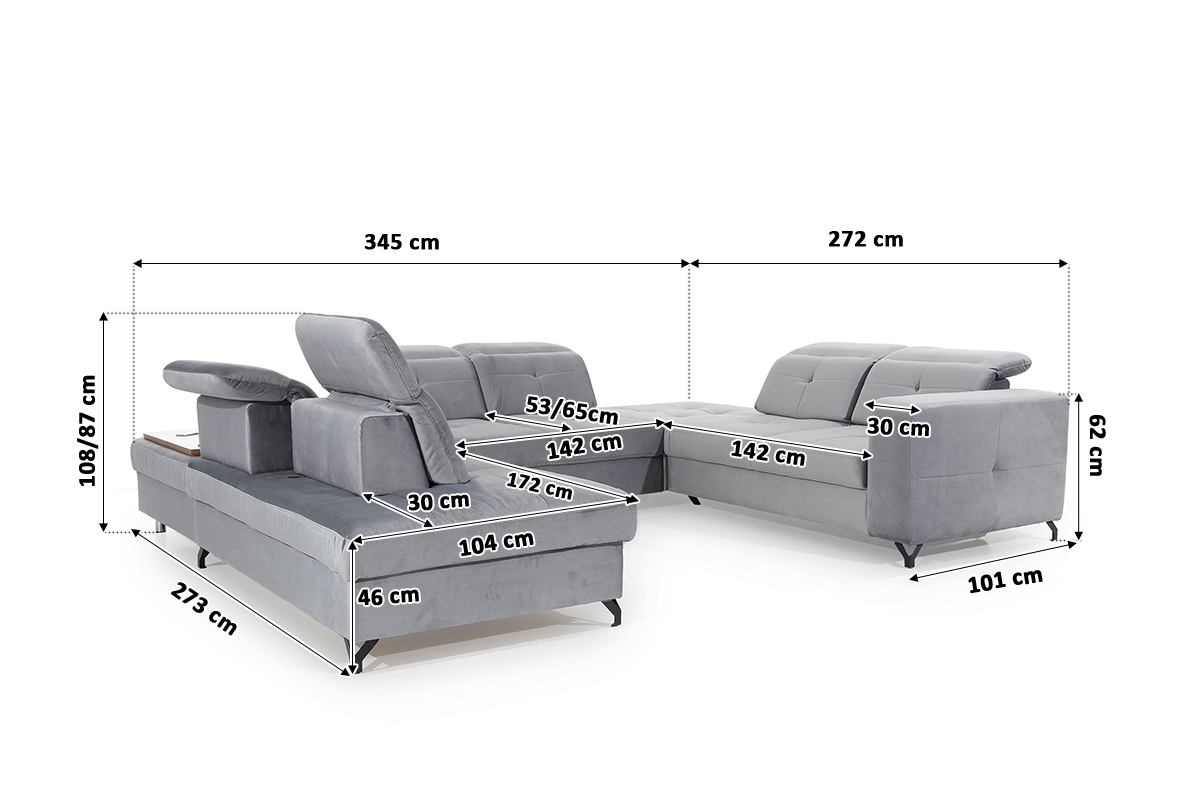 Canapea de colț cu funcție de dormit Belavio U IV Audio Set canapea coltar cu functie de dormit Belavio U IV  Audio - dimensiuni