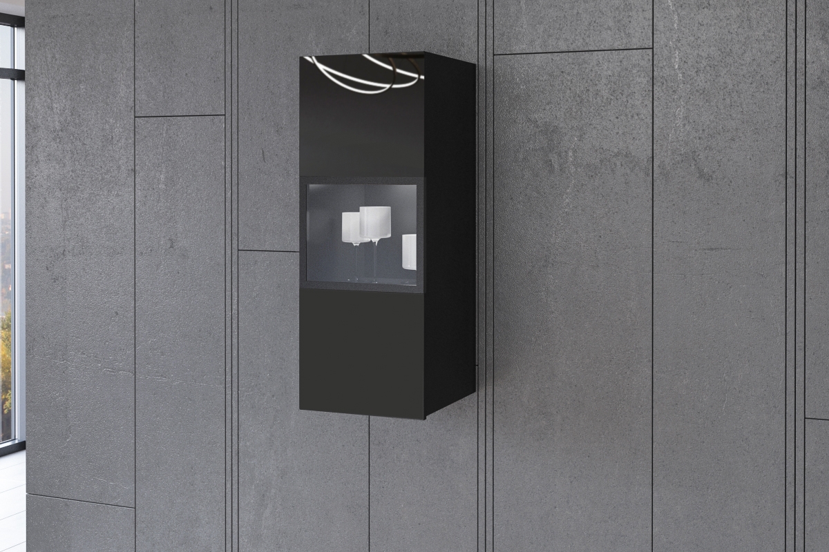 Skříňka závěsná Helio 07 - 35 cm - Černý / černé Sklo Vitrína závěsná 