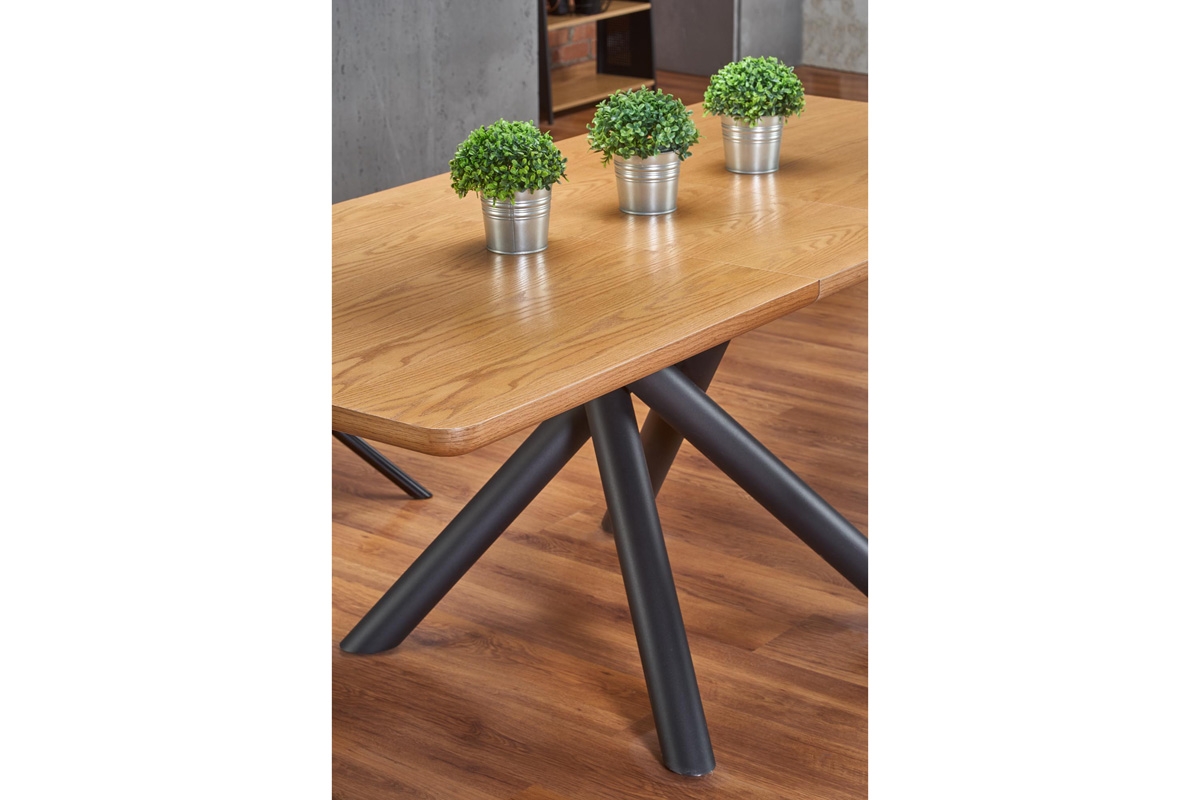 Masă Derrick - stejar natural/negru + 4 scaune tapițate K409 - gri Komplet Stůl rozkládací Derrick