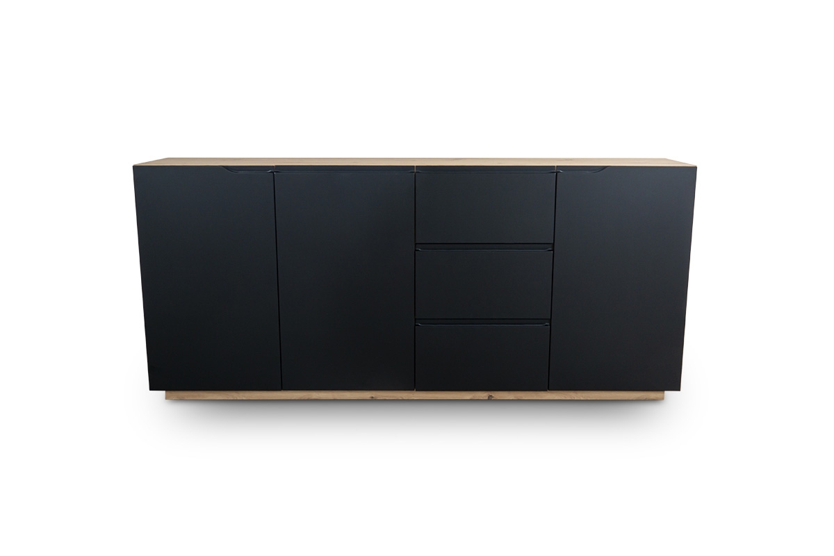 Komplet nábytku do obývacího pokoje Loftia 3 - artisan/Černý mat  Komoda třídveřová s 3 zásuvkami Doze