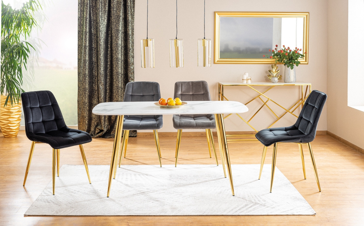 Stôl CERES biely mracamový efekt /zlatý rám 140X80 Biely stôl z efektem mramoru