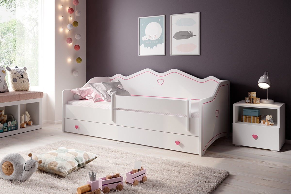 Dětská postel Lily 80x160 s matrací a roštem - bílá bílá postel se zásuvkou