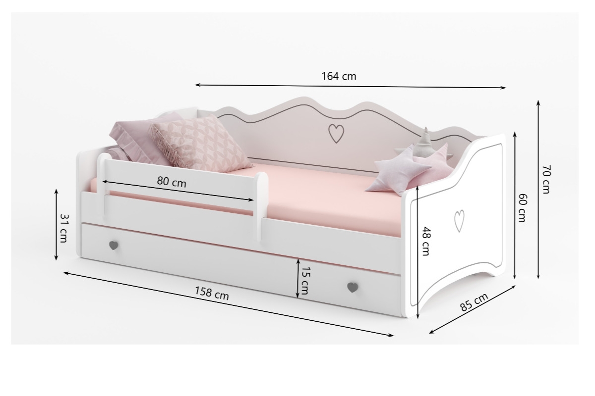 Dětská postel jednolůžková s matrací a rámem Lily 80x160 - Bílý Dětská postel do jednu osobu Lily
