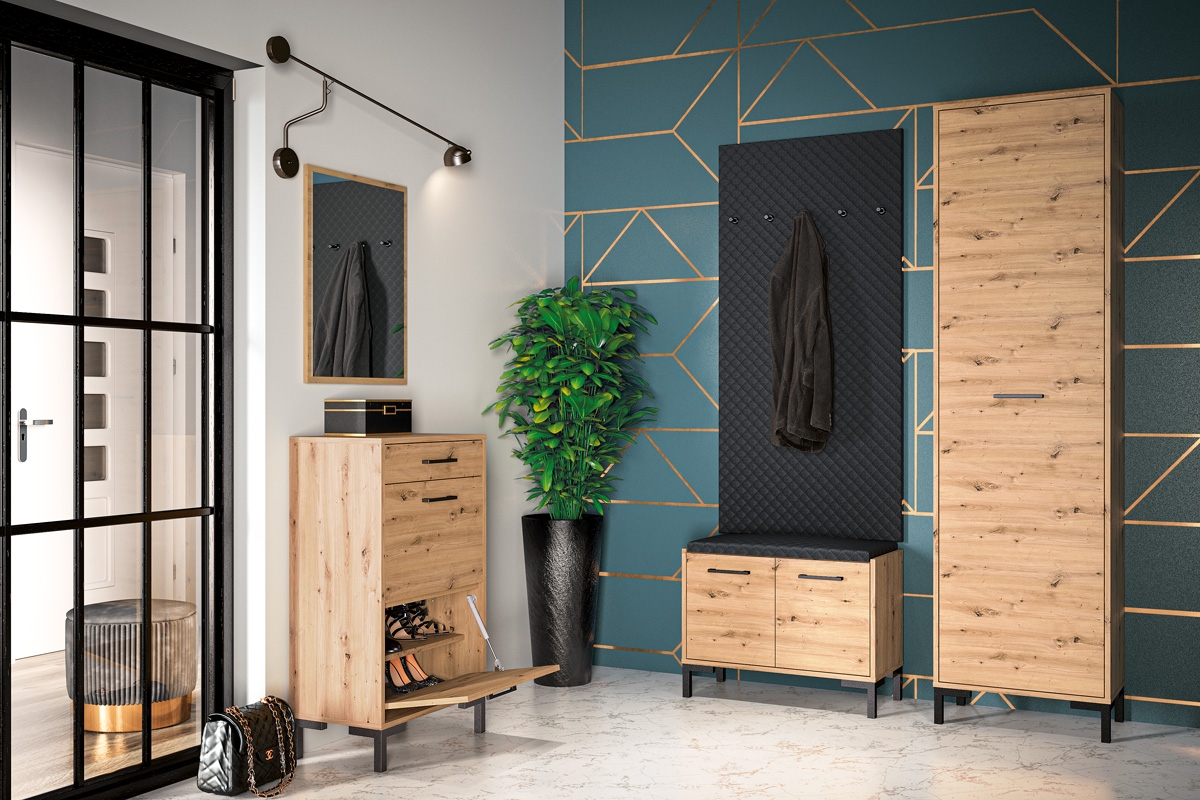 Dulap Nevio 01 cu o ușă, 55 cm - stejar artizanal / negru nábytek do každé místnosti