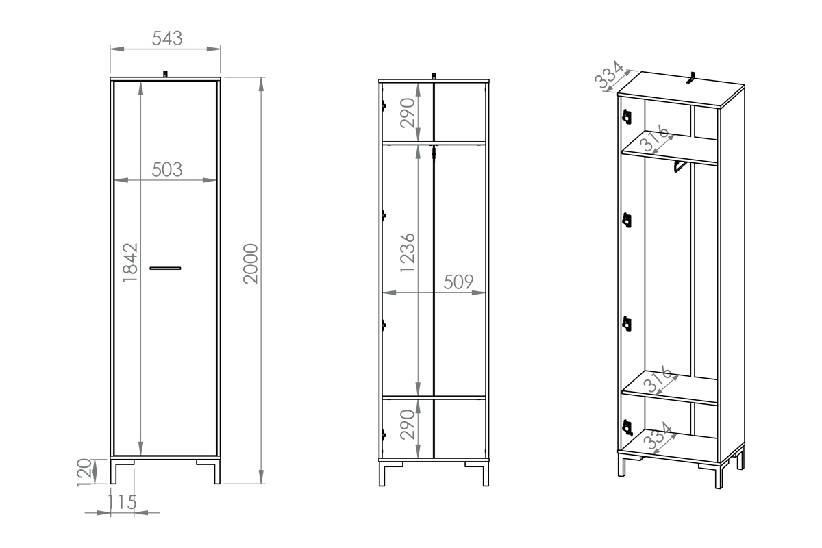 jednodveřová skříň ubraniowa Nevio 01 - 55 cm - Dub artisan rozměry nábytku