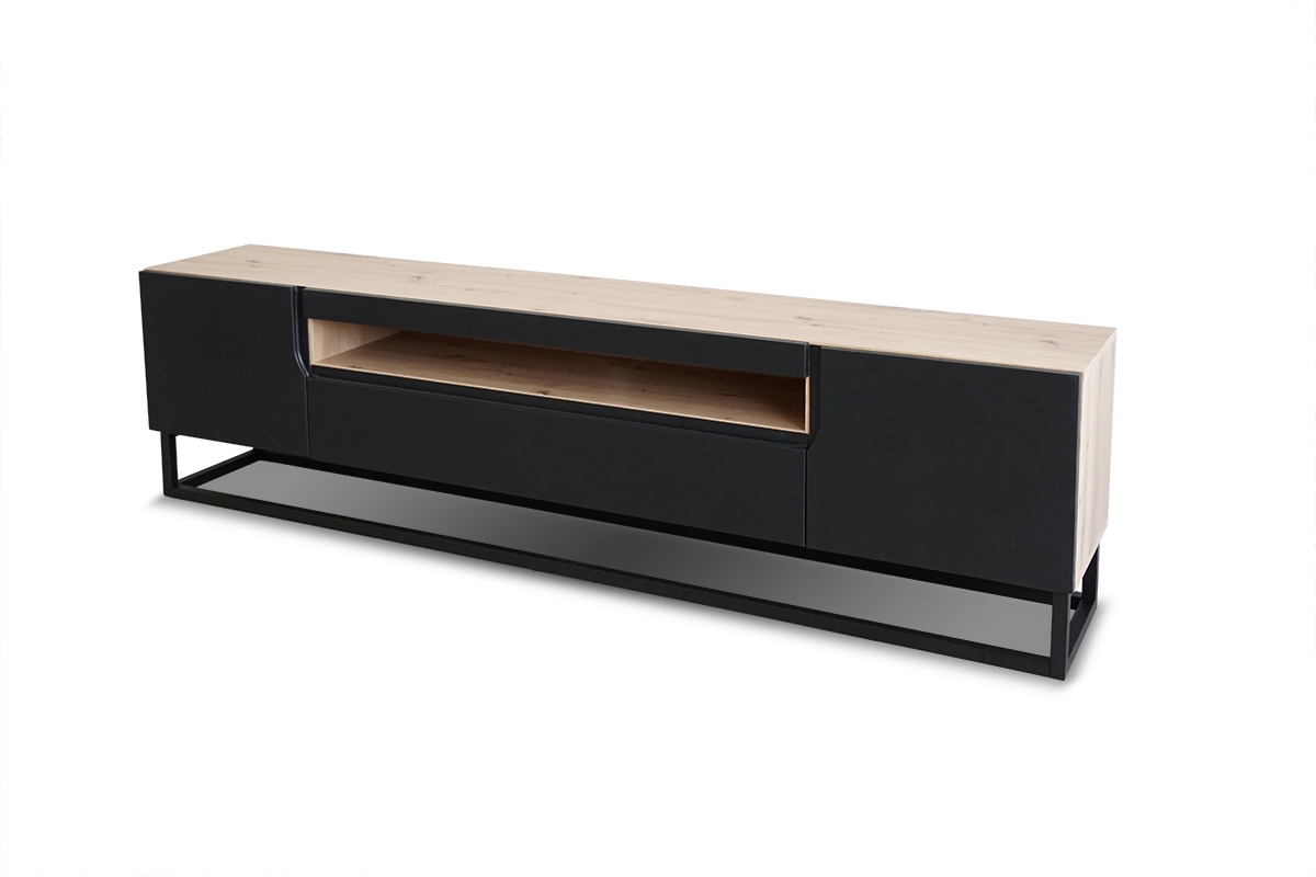 Loftia TV-szekrény fémkereten Skříňka tv Loftia je nábytek na černém kovovém podstavci, ideální do obývacího pokoje