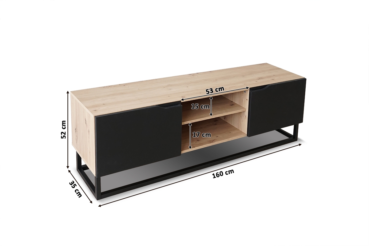 TV stolek Loftia Mini na kovovém podstavci - dub artisan / černý mat elegantní skříňka TV