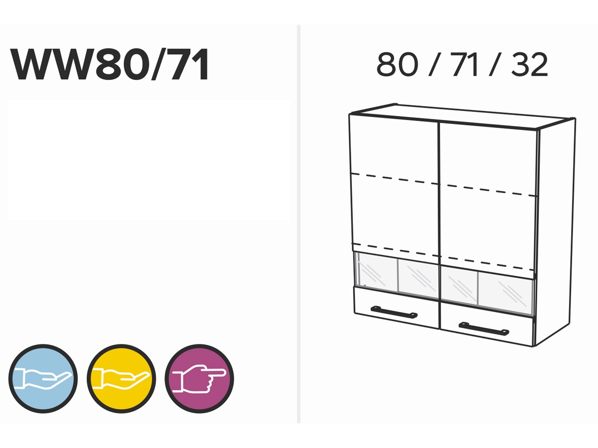 KAMMONO K2 BLACK WW80/71 - dvojdverová Závesná vitrína Schéma skrinky